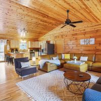 Open living room and kitchen / dining area at Honeybee Hideaway in Logan, Monday Creek, southern Perry County, Ohio