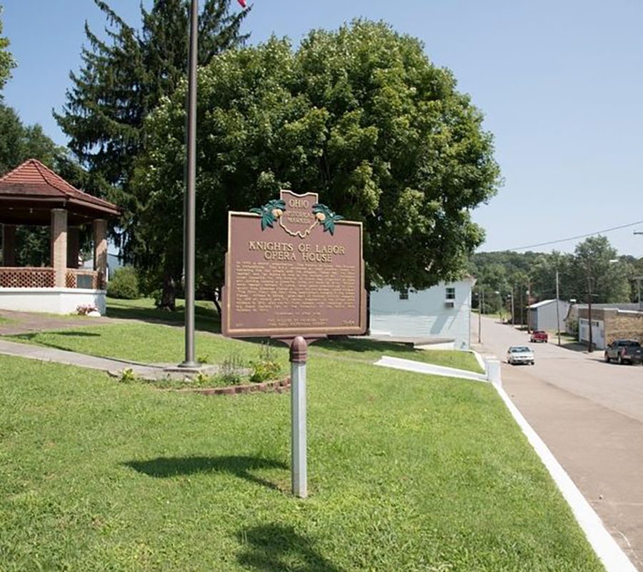 Site of Knights of Labor Opera House historical market in Shawnee, Perry County, Ohio.