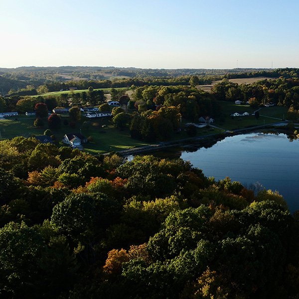 Aerial view of New Lexington, Perry County, Ohio above the reservoir