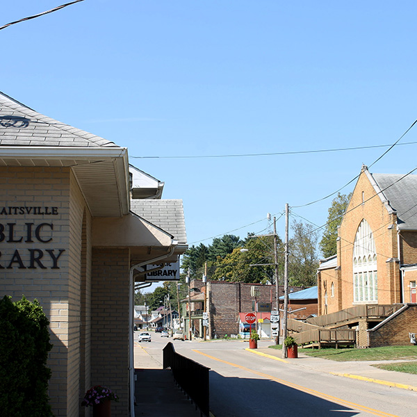 View of downtown New Straitsville, Ohio on a sunny day