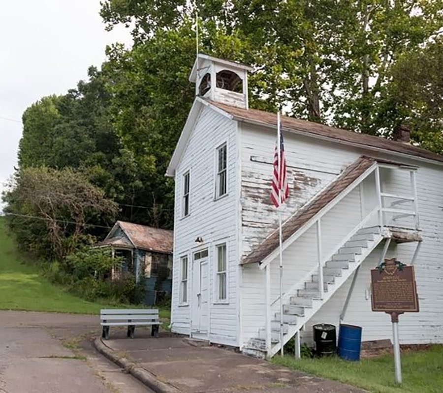 Historical marker in front of Rendville town hall in Perry County, Ohio.