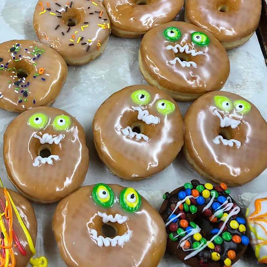 Decorated donuts on a tray at TC Market in Thornville, Perry County, Ohio