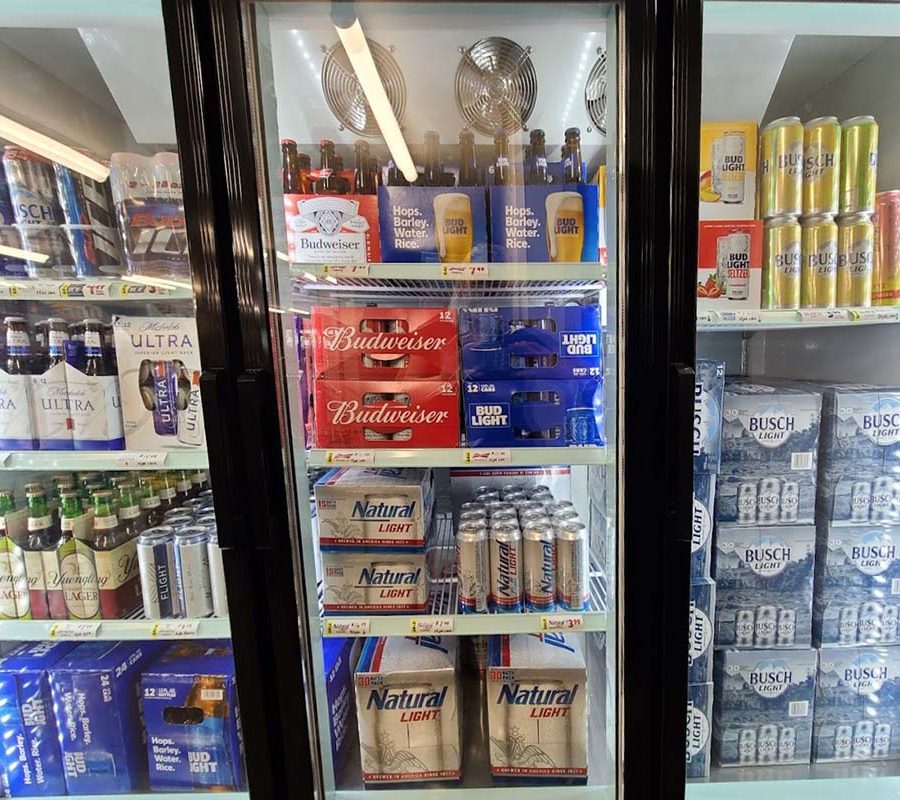 Beer cooler filled with beverages at Thornville Hardware in Thornville, Perry County, Ohio