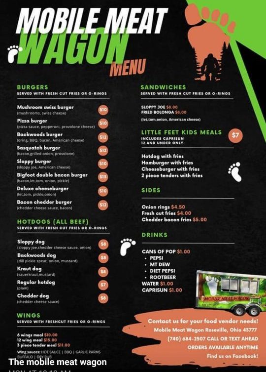 Mobile Meat Wagon menu
