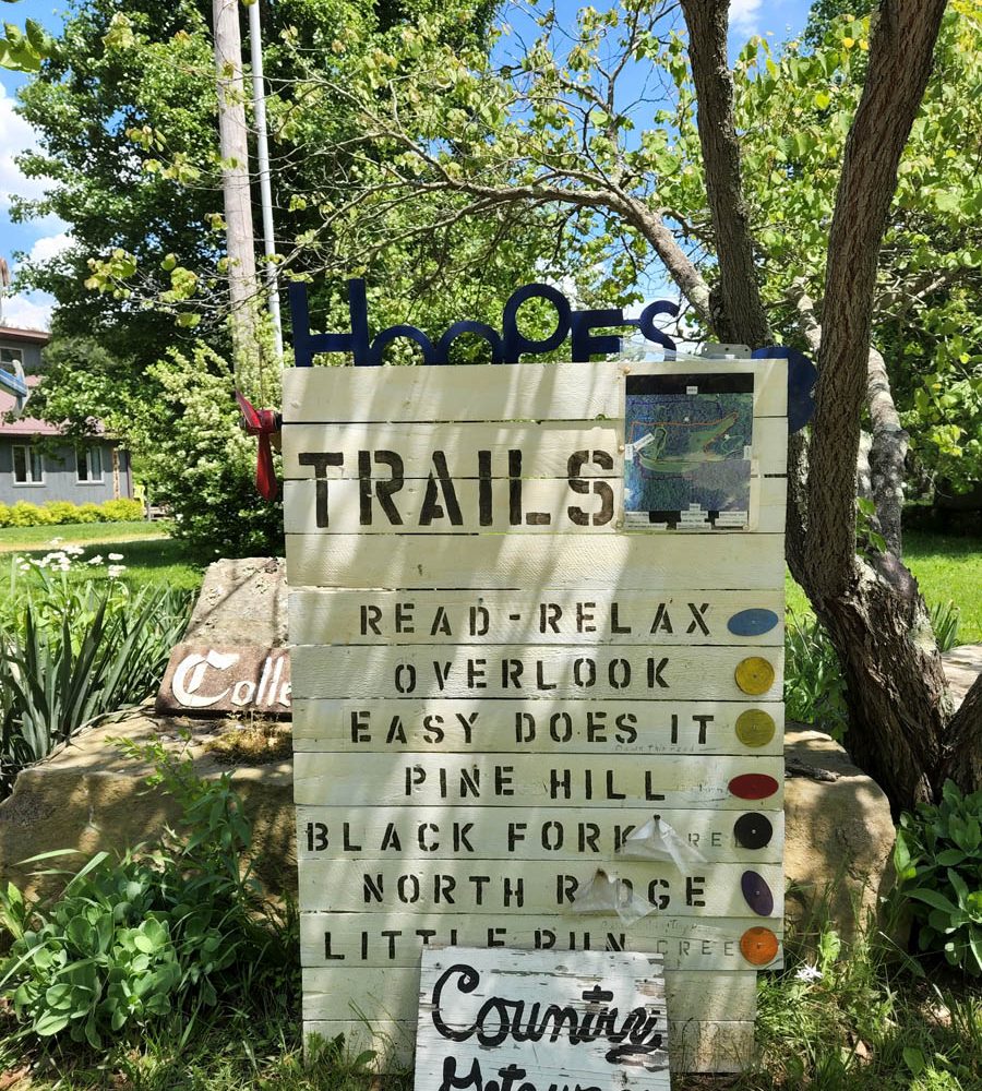 Trail signage at Acres of Nature Country Getaway in Perry County, Ohio.