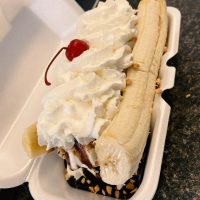 A banana split served at Ceramics Chill-N-Grill