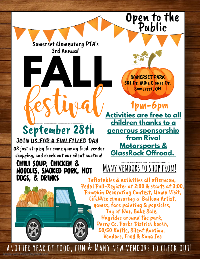 Join us at Somerset Elementary for the third annual Fall Festival.