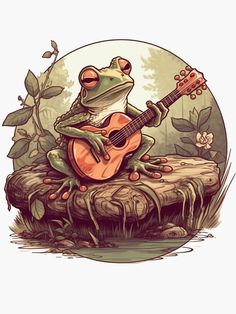 A frog playing a guitar