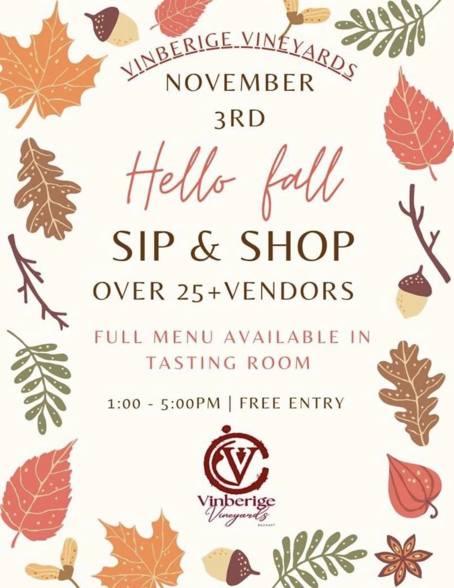 Join us November 3rd for our Hello Fall Sip and Shop